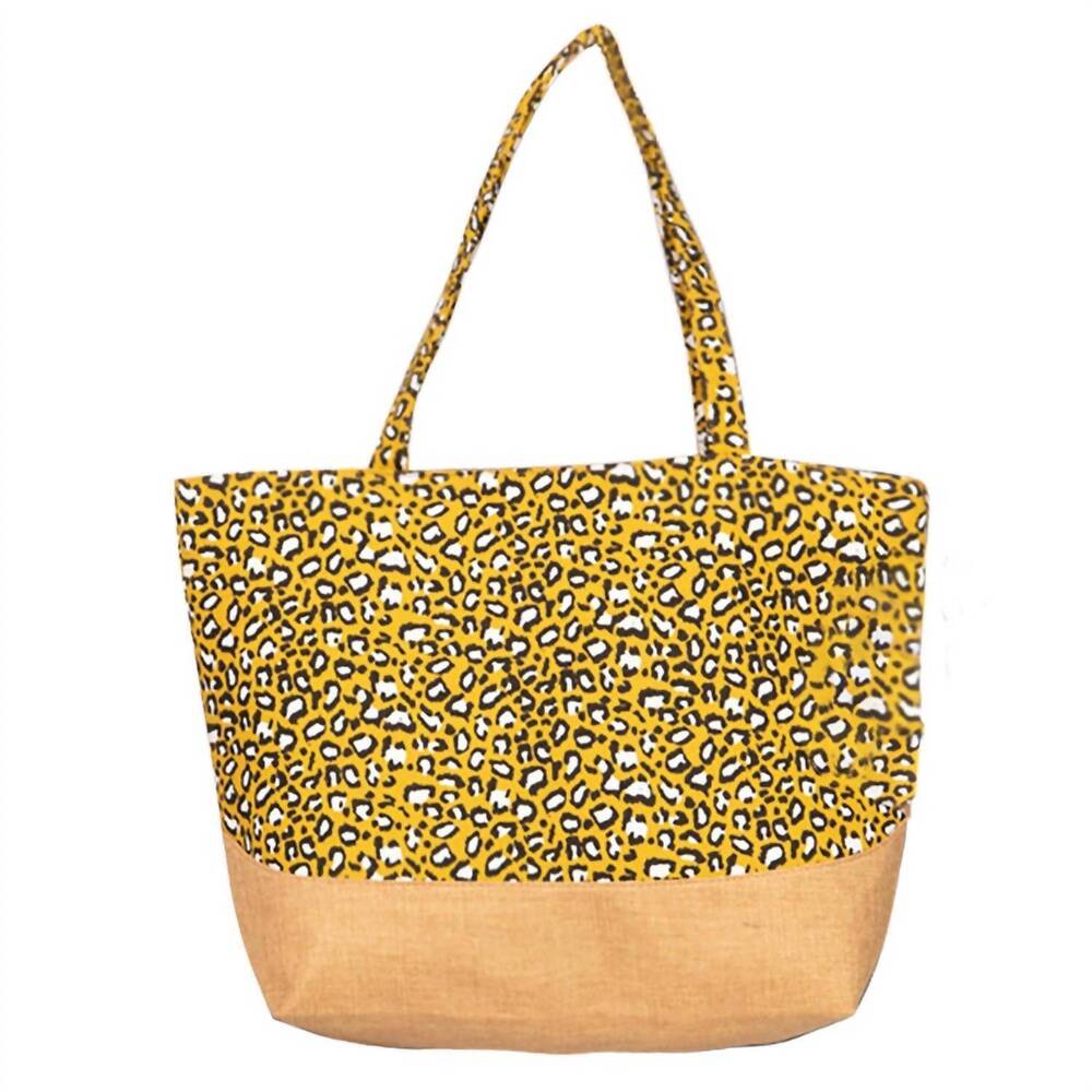 NEW JUDSON & CO. leopard print canvas tote bag in mustard yellow